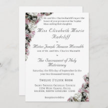 Pink & White Floral Catholic Wedding Invitation
