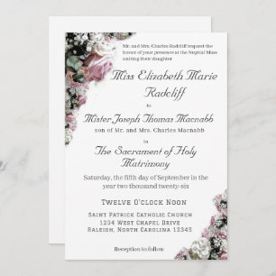 Pink & White Floral Catholic Wedding Invitation