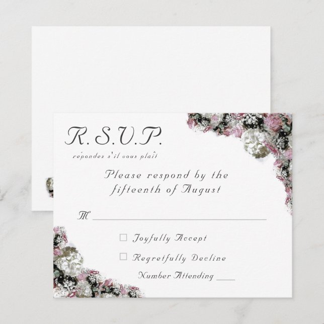 Pink & White Floral Catholic Wedding Response Card (Front/Back)
