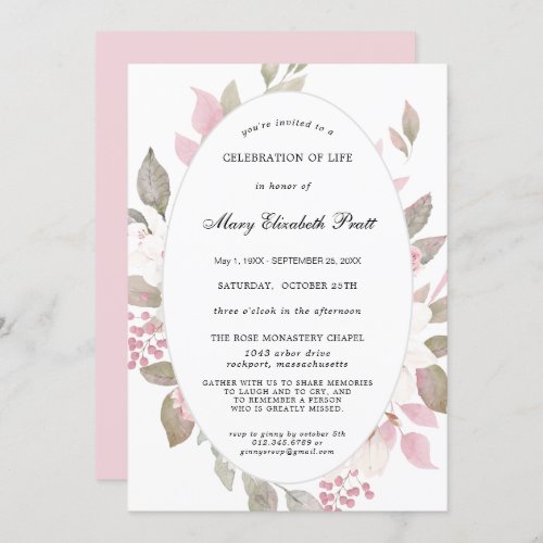 Pink White Floral Celebration of Life Invitation