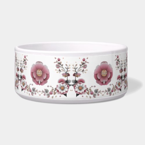 Pink White Floral Ceramic Pet Bowl