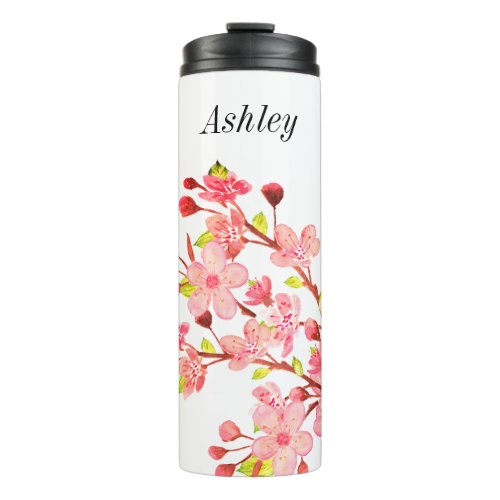 Pink White Floral Cherry Blossom Thermal Tumbler