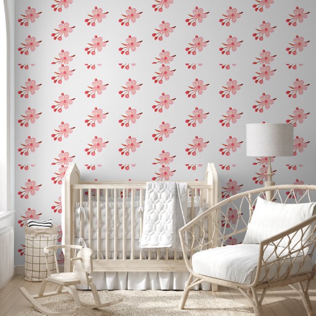 Pink White Floral Cherry Blossom Wallpaper (Kids)