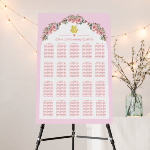 Pink white floral Chinese wedding seating chart Foam Board