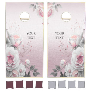 Pink White Floral Cornhole Set