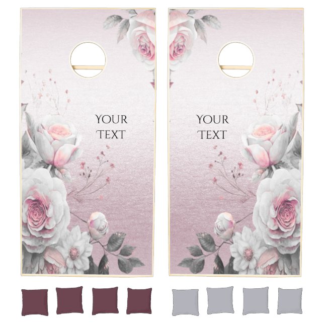 Pink White Floral Cornhole Set (Set)