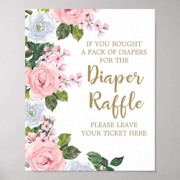 Pink White Floral Diaper Raffle Poster | Zazzle