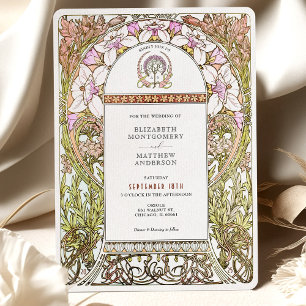 Pink & White Floral Elegance Art Nouveau Wedding Invitation