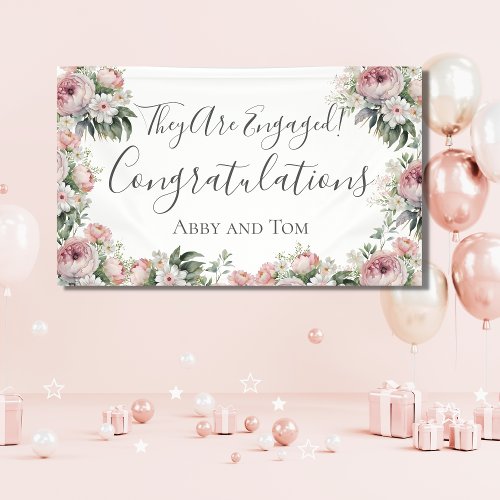 Pink White Floral Elegant Engagement Banner