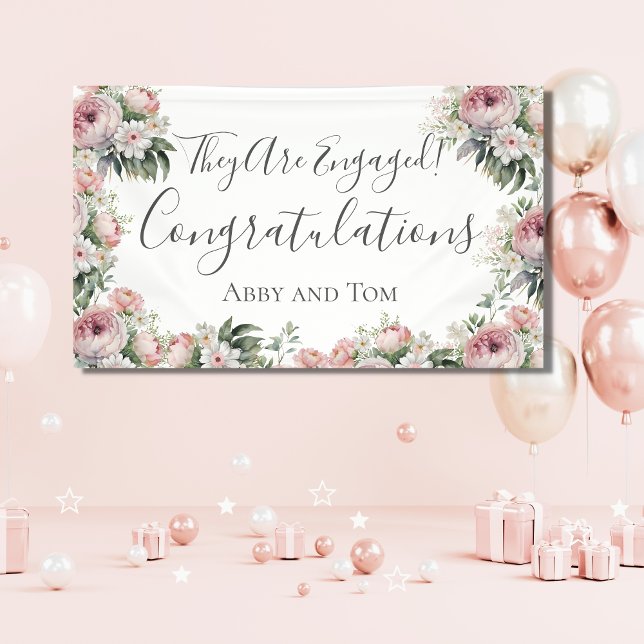 Pink White Floral Elegant Engagement Banner (Creator Uploaded)