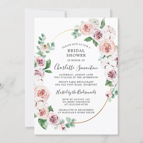 Pink White Floral Eucalyptus Bridal Shower Invitation