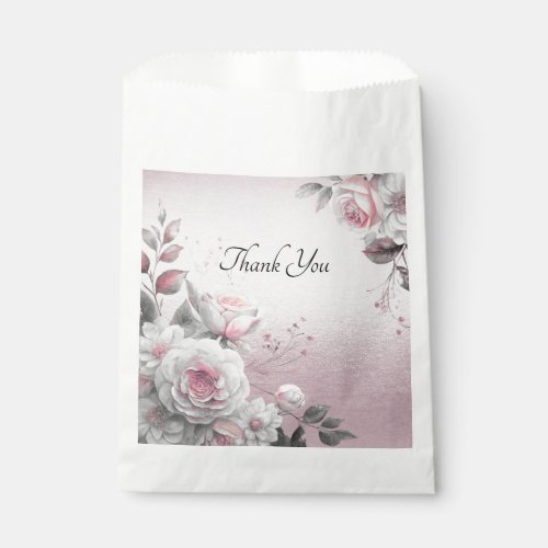 Pink White Floral Favor Bag