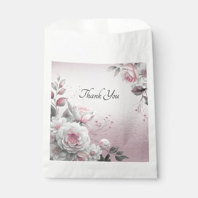 Pink White Floral Favor Bag (Front)