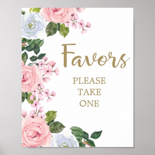 Pink White Floral Favors Baby Shower Poster