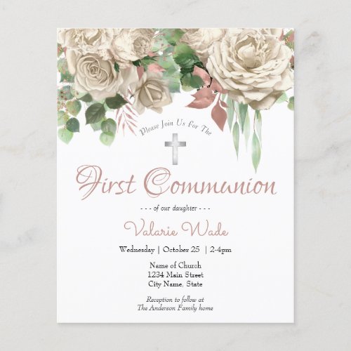 Pink White Floral First Communion Flyer