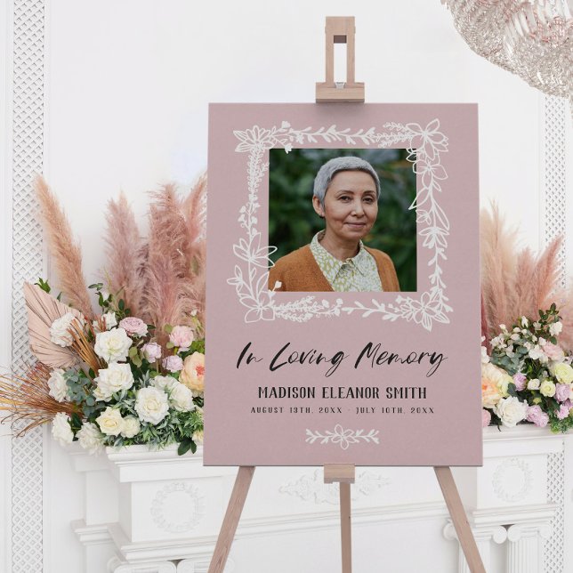 Pink White Floral Frame In Loving Memory Photo Foam Board (Creator Uploaded)