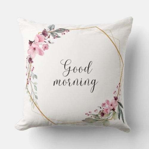 Pink White Floral Frame Square Pillow