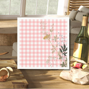 Pink White Floral Gingham Plaid Country Farmhouse Napkins