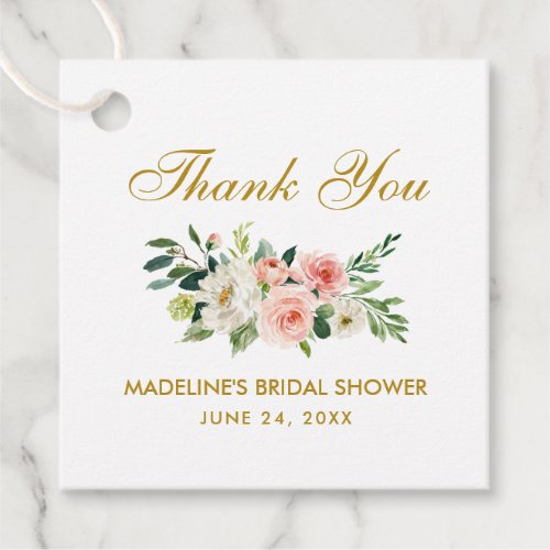 Pink White Floral Gold Bridal Shower Thank You Favor Tags