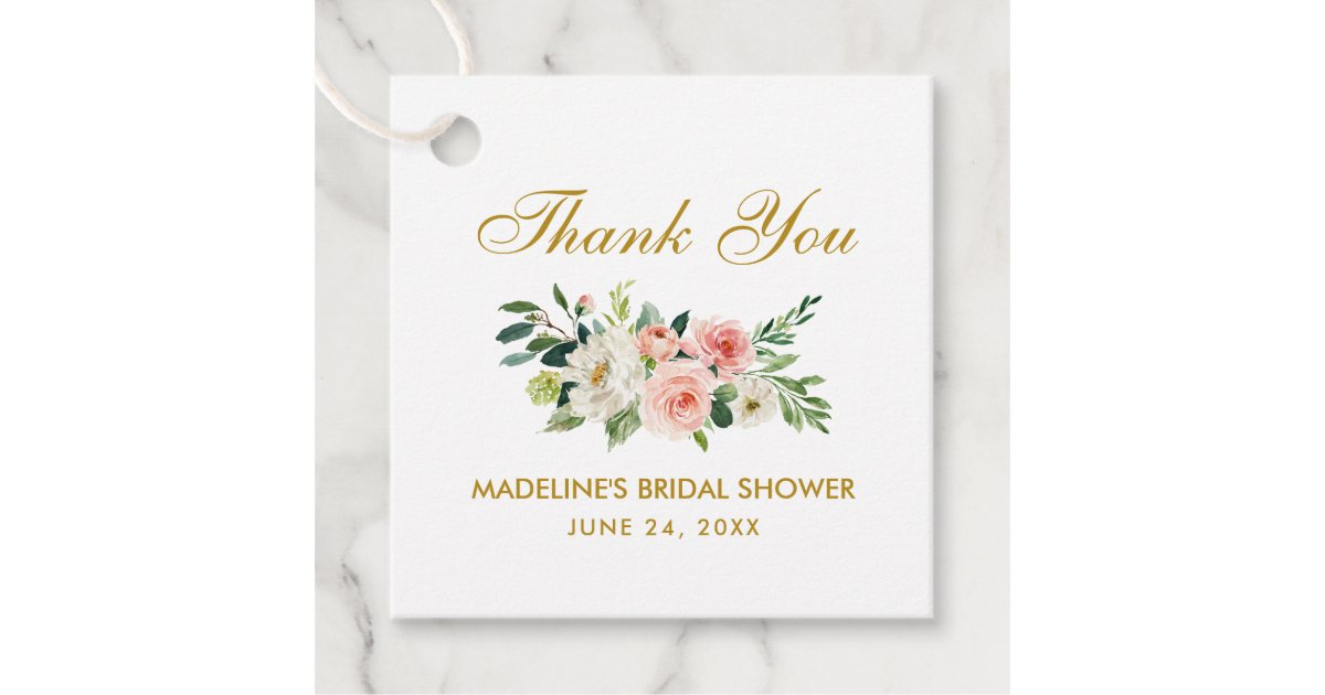 Pink White Floral Gold Bridal Shower Thank You Favor Tags | Zazzle