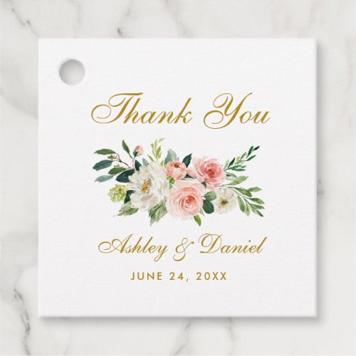 Pink White Floral Gold Wedding Thank You Favor Tags