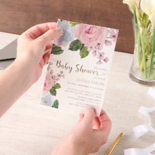 Pink White Floral Greenery Baby Girl Vellum Invitations