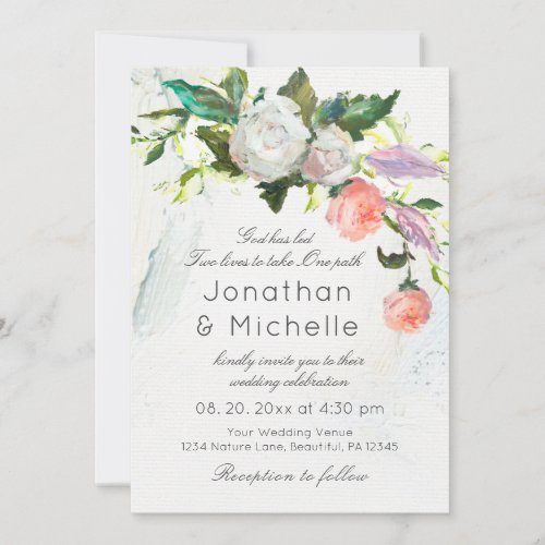 Pink White Floral Greenery Christian Wedding Invitation