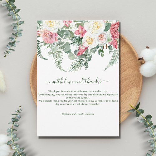 Pink White Floral Greenery Eucalyptus Wedding  Thank You Card