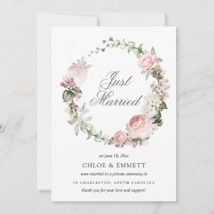 Pink White Floral Just Married Elopement Announcement