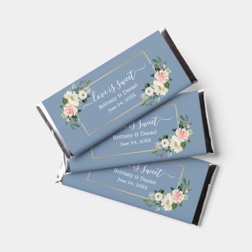 Pink White Floral Love Is Sweet Dusty Blue Hershey Bar Favors