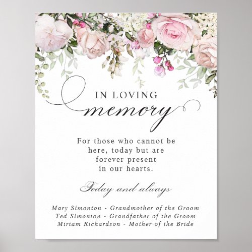 Pink White Floral Memorial Wedding Sign