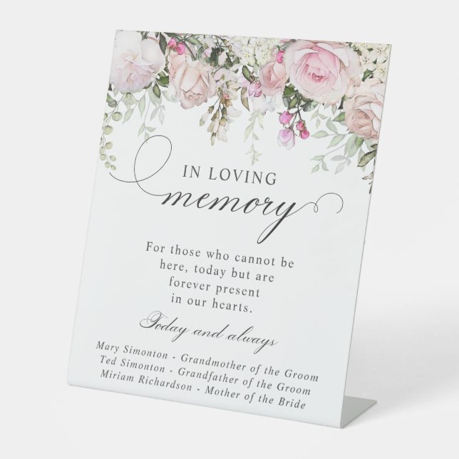 Pink White Floral Memorial Wedding Sign (Front)
