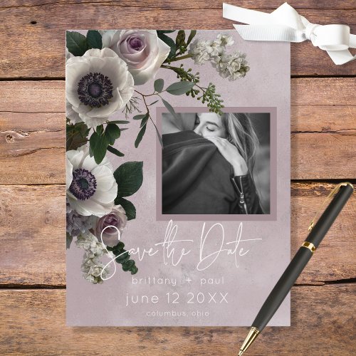 Pink  White Floral Modern Photo Save the Date Announcement Postcard