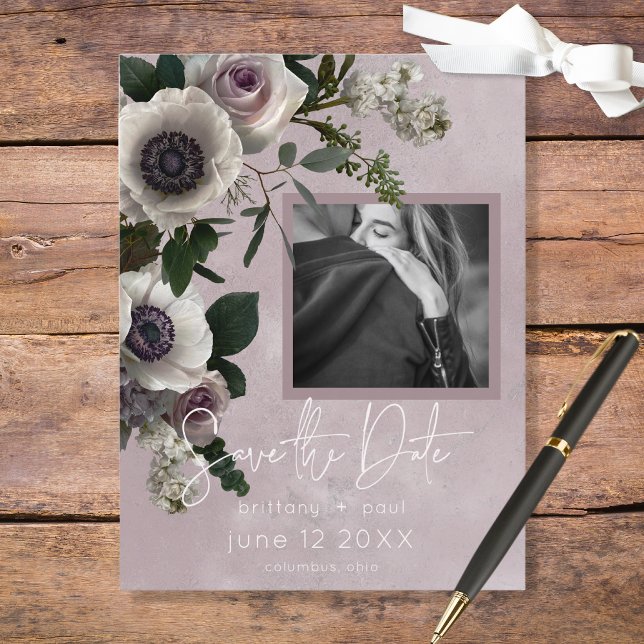 Pink & White Floral Modern Photo Save the Date Announcement Postcard (Creator Uploaded)