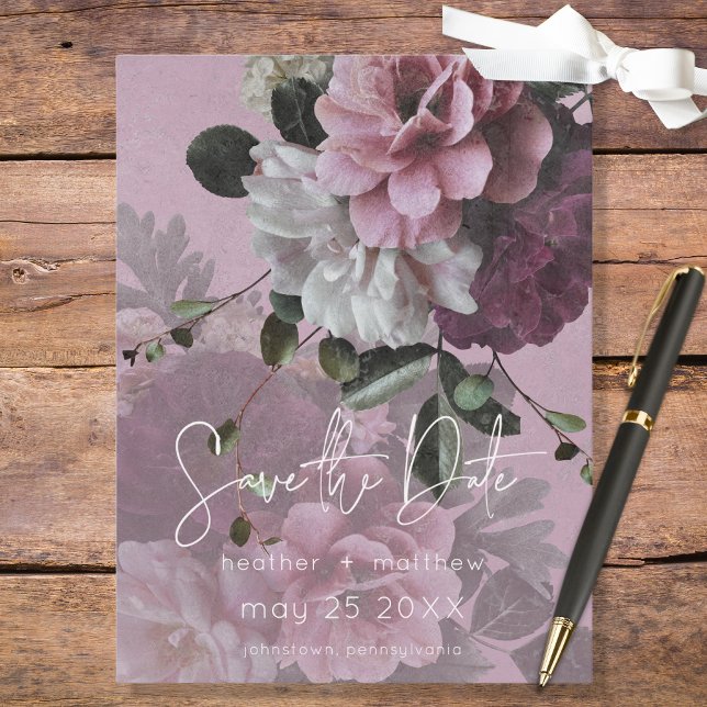 Pink & White Floral Modern Save the Date Announcement Postcard (Creator Uploaded)