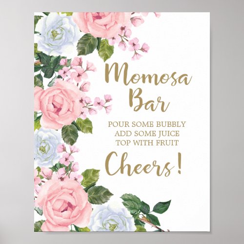 Pink White Floral Momosa Bar Baby Shower Poster