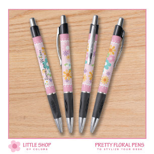 Pink White Floral Monogram Pen