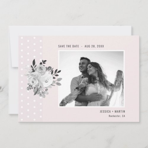 Pink White Floral Monogram Photo Polka Dot Wedding Save The Date