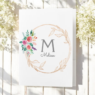 Pink White Floral Monogram Pocket Folder
