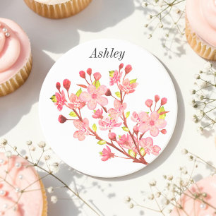 Pink White Floral Nature Cherry Blossom Coaster