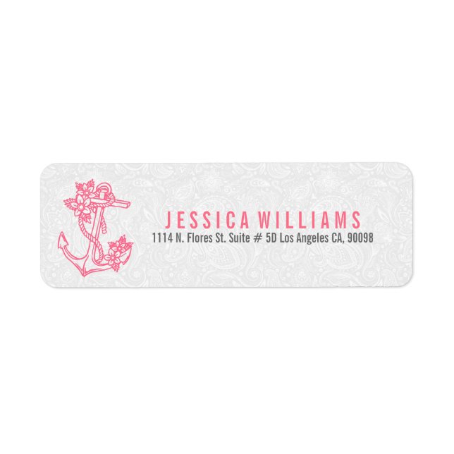Pink & White Floral Nautical Anchor Label (Front)