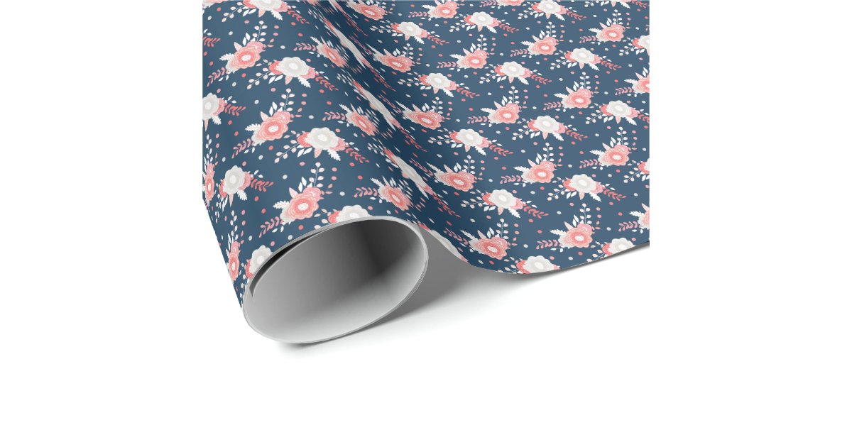 Chic Modern Vintage Ivory Navy Blue Floral Pattern Wrapping Paper by Pink  Water