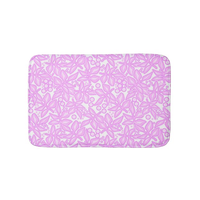 Pink white floral pattern bath mat (Front)