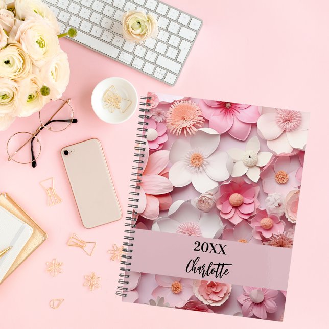 Pink white floral pattern name script 2027 planner (Creator Uploaded)