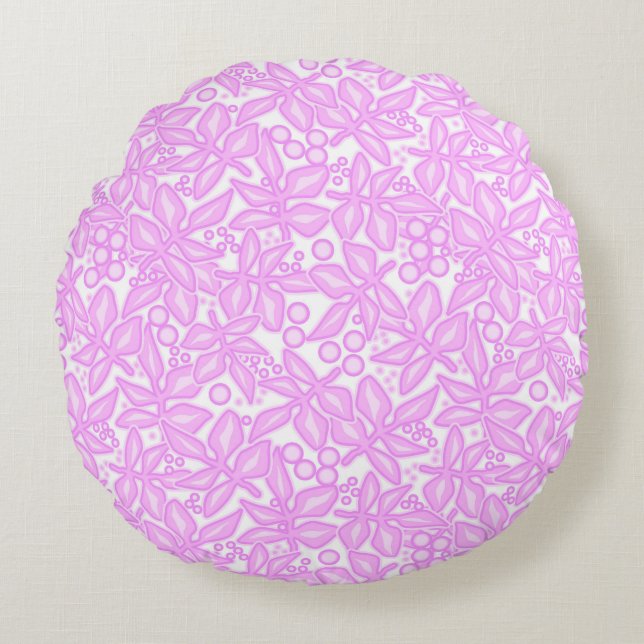 Pink white floral pattern round pillow (Front)