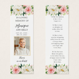 Pink White Floral Photo Funeral Memorial Bookmark