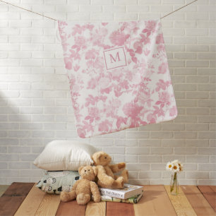 Pink White Floral Roses Chinoiserie Baby Girl Blanket