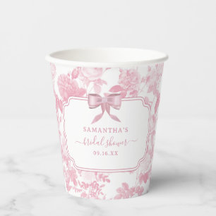 Pink White Floral Roses Chinoiserie Bridal Shower Paper Cups
