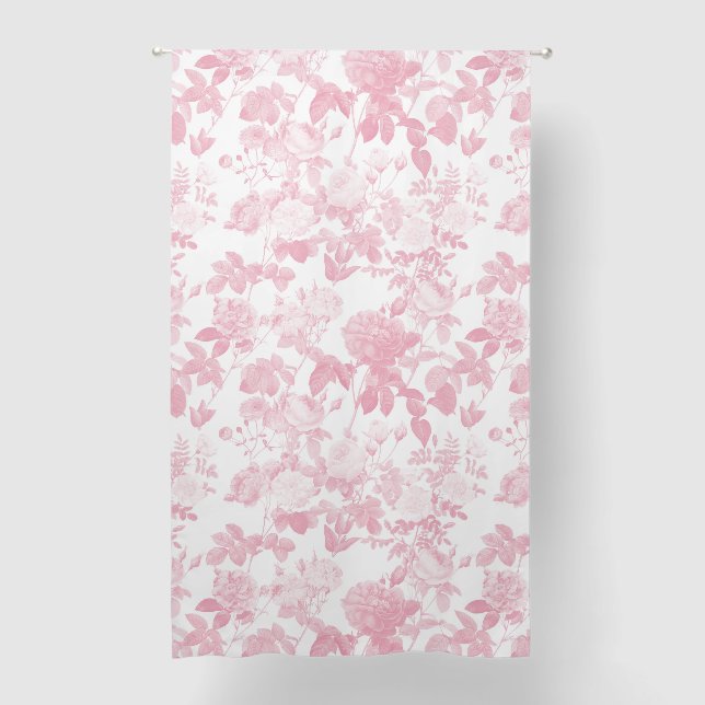 Pink White Floral Roses Chinoiserie Girl Nursery Blackout Curtains (Front)