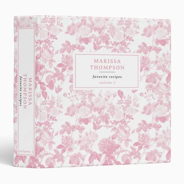 Pink White Floral Roses Chinoiserie Pattern 3 Ring Binder (Front/Spine)